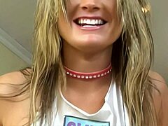 fucking blondy slut girl with big tits and tight asshole in stockings and heels
