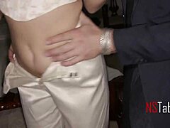 Boss fucks reluctant blonde secretary in hotel on his marital bed
