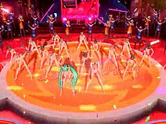 Hatsune Miku and Megurine Luka Perform in World End Dancehall with Energetic Dance Moves