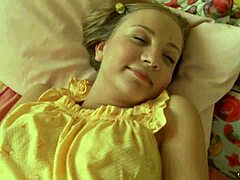 Blonde teen temptress Matina C rubs her tight slit with a buzzing toy