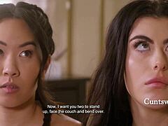 These teen babysitters got punished by milf seduction into licking wet cunts on the couch 😏