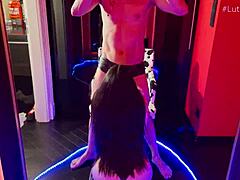 The chubby babe starts with a deepthroat blowjob in POV style. She licks balls and spits while handling the monster cock in her stockings.