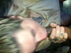 my buddy's tattooed blonde girlfriend always goes deep with sloppy blowjobs and swallows every drop