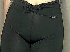 Intense Emotions From Teasing Cameltoe In Tight Black Leggings During Yoga Close-Up
