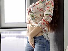 Watch This Young Russian Babe Peachy Tease Her Tiny Tits and Shaved Pussy with Toys!