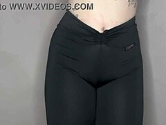 Intense Emotions From Teasing Cameltoe In Tight Black Leggings During Yoga Close-Up
