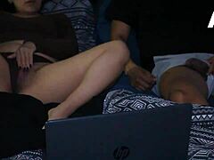 hermanastros get all worked up watching porn together, he licks her wet pussy deep before they ride hard and keep it secret from her boyfriend