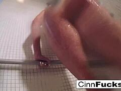Christiana adds glitter details to her shower and bathtub setup