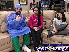 dr tampa examines alix avery with close-up anal fingering in latex gloves during roleplay physical