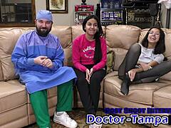 dr tampa examines alix avery with close-up anal fingering in latex gloves during roleplay physical
