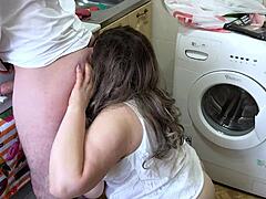 stepmom aimed for breakfast but stepson grabbed her big ass from behind in a quick doggystyle fuck