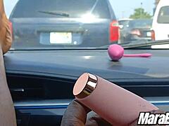 Horny BBW ebony milf Mara Exotic masturbates wildly with vibrator in Lagos traffic until squirting!