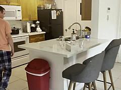 Step Mom with Big Fake Tits and Brunette Big Ass Helps Not Son Tidy Up with Intense Blowjob. Mother-in-Law Pornstar in 1 on 1 Action.