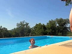 Street encounter with a russian redhead turns into poolside fun