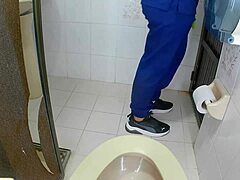 Athletic Latina chica takes a quick pee break in the public bathroom stall