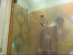 Jelena Jensen shakes her perfect big natural tits and spreads pussy lips after a hot shower.