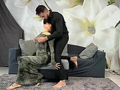 Conversational Oiled up fuck with my big ass friend on the couch quickie