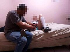 This naive and innocent Mexican student SCREAMS in pain as her neighbor FUCKS her tight pussy in homemade real action for gifts when alone at home