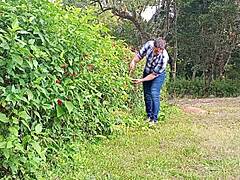 Well-endowed gardener pounds big cock until cum on farm