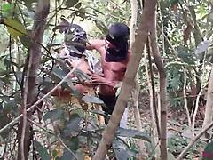 thick ass bitch fucking boyfriend in the bush with big tits and ass