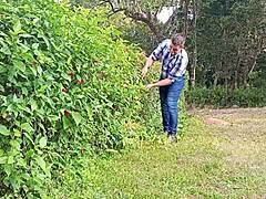 Well-endowed gardener pounds big cock until cum on farm