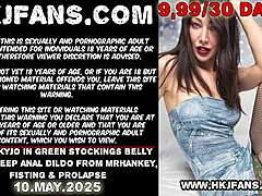 Hotkinkyjo in green stockings belly bulge deep anal dildo