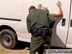 Watch this acrobatic black hot Latina get strip-searched! She gives a sensual blowjob and takes cum like a pro!