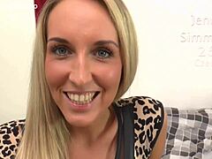 Jenny Simmons gets a facial cumshot after rimjob in her casting interview.
