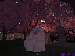 Roblox character engages in passionate fucking with a girl in the park.