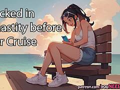 Girlfriend dominates with chastity lock before cruise. Orgasm denial builds intense femdom control.
