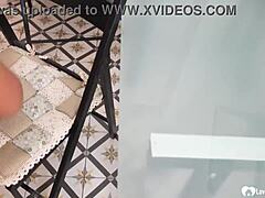 This hot milf was desperate for rent money so she offered up her big tits and pussy in the kitchen.