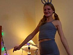 This petite cute girl lovingly sucks a huge dick, taking facial cumshot in homemade hardcore