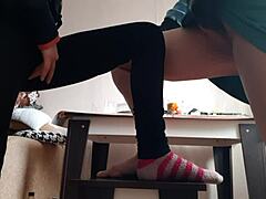 Middle Aged Woman And Student Masturbate On Chairs
