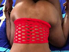 Hot black babe takes big black cock doggystyle in homemade fucking with riding and cowgirl orgasm.
