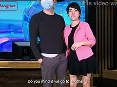 the weather report casually turns into a sensual encounter with doggystyle bent over riding and cum in mouth in costumes.