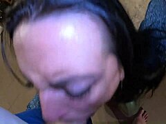 this mature latina milf gives a deep blowjob then plays with cum on her tight shiny cameltoe in stockings
