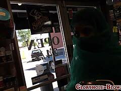 Arab babe, why are you sucking that black rod through gloryhole?