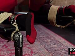 Dominant maledom boldly whips and disciplines submissive slut's pussy with rough intensity in bondage setup