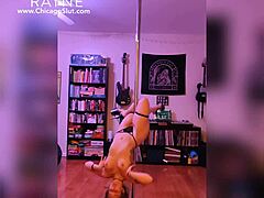 Blonde Milf Strips Black Lingerie To Rock And Roll!
