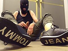 wank in sneakers with intriguing sneaker focus