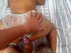 Step Son Gropes Oiled Massive Ass of Stepmom and Cums Twice in Her Pussy