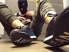 wank in sneakers with intriguing sneaker focus