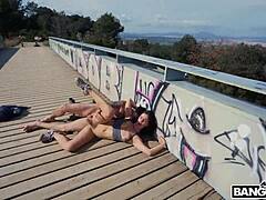 Intense emotions surge as European brunette takes rough anal sex outdoors with deepthroat and gaping shaved pussy in missionary
