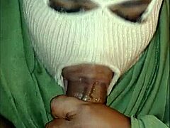 Masked girl gives super sloppy deep throat blowjob with gagging and choking on big black cock