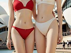 These cute models appear in their everyday underwear for a casual scene.