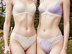 These cute models appear in their everyday underwear for a casual scene.
