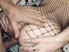 Oh wow, this very beautiful skinny wife in stockings gets fucked hard in anal by her husband