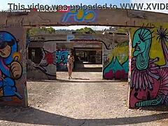 Muscular german babe takes big cock blowjob and doggystyle fucking with facial cumshot on ibiza public beach