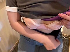 brunette japanese amateur masturbates in smelly toilet for excitement