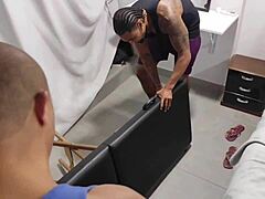 Hubby hires a masseur for his naughty wife who gets pounded hard by the big black cock.